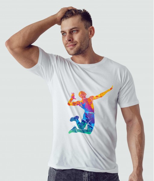 Мъжка тениска с щампа Спортни Илюстрации Colorful Volleyball player - TShirtArtShop.com